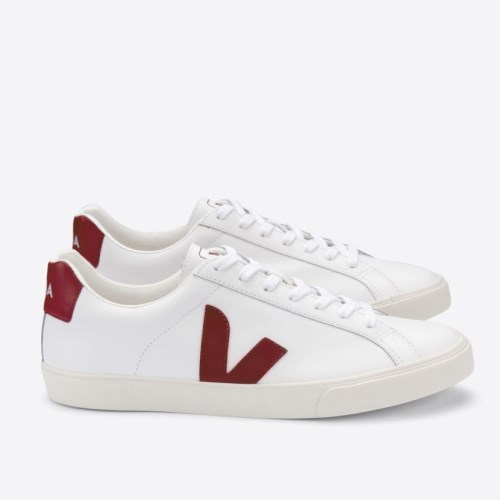 Veja Esplar Leather Mens Trainers White/Red UK 97869